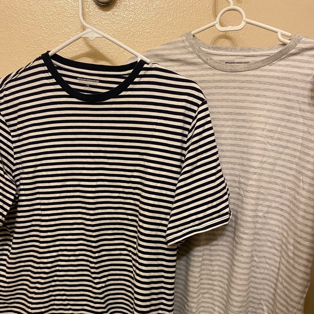 2-Pack Amazon Essentials Boys Slim/Large Striped Shirts in Navy & Grey